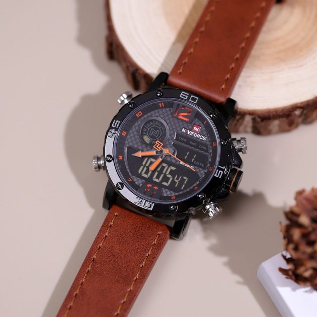 ساعة أصلية من العلامة العالمية NAVIFORCE باللون MARRON المميز متعددة الوضائف: كرونو، ضوء، الأيام والشهر، المنبه...